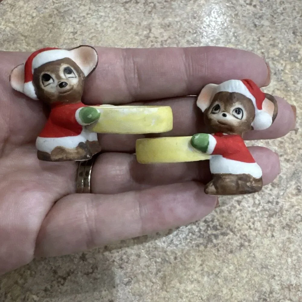 Vintage Enesco Candle Climbers Mice Christmas Holiday taper Candle